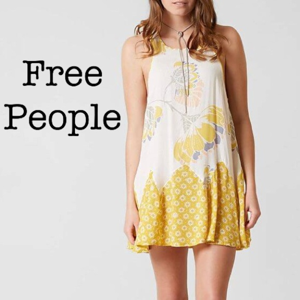 New Free People Someone Like You Sunflower Yellow and Cream Dress Size Small